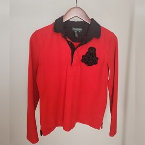 RALPH LAUREN Women's Long Sleeve Red Polo Shirt M